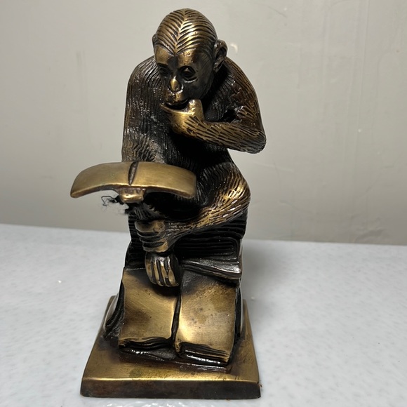 Accents Vintage Heavy Brass Monkey Reading Book Bookend Made In India